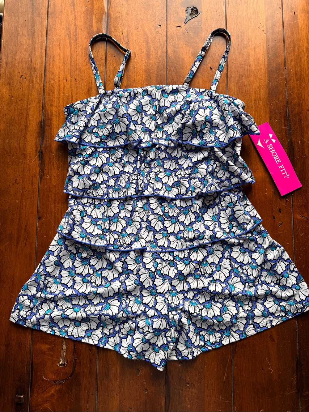 A Shore Fit! Floral Tiered One-Piece Swim Romper Size 16 NWT
